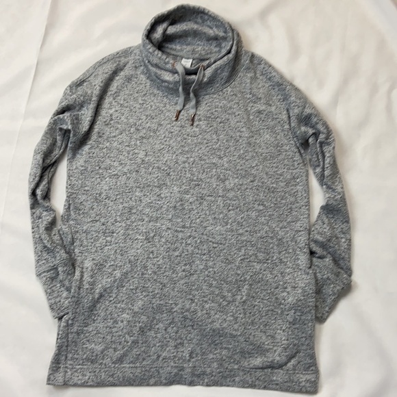 Old Navy Lightweight Cozy Knit Heather Grey Pullover Pocket Cowl Neck Sweatshirt - Picture 3 of 10